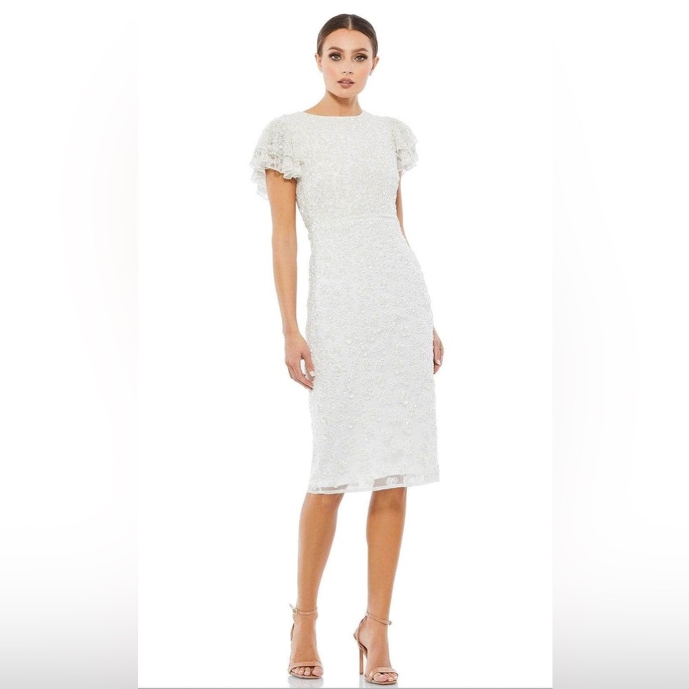 Mac Duggal Cocktail Flutter Sleeve Sequin Dress